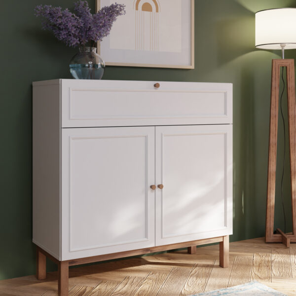 Wensley 2 Door 1 Drawer Console in Light Grey and Oak - Image 5