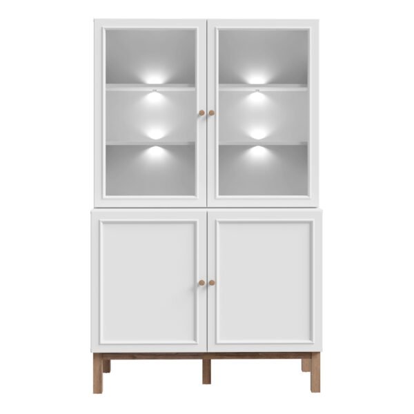 Wensley Display Cabinet with 2 Doors and 2 Glass Doors in Light Grey and Oak inc LED Lighting - Image 3