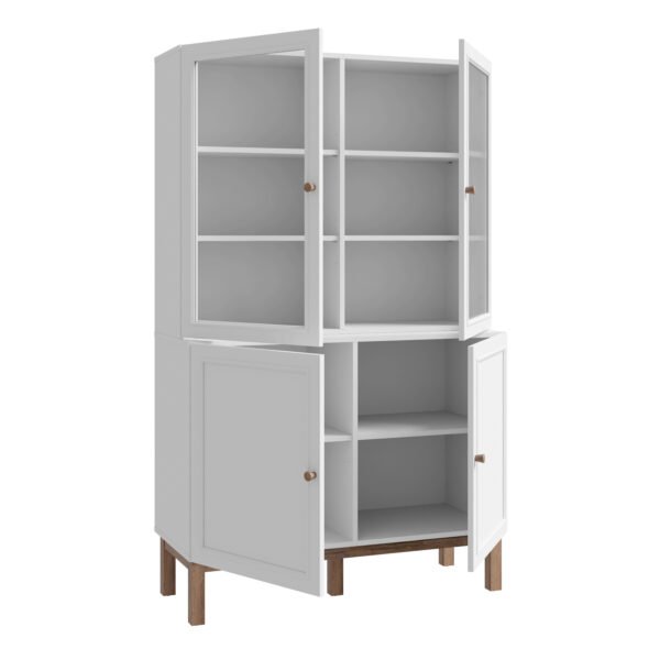 Wensley Display Cabinet with 2 Doors and 2 Glass Doors in Light Grey and Oak inc LED Lighting - Image 4