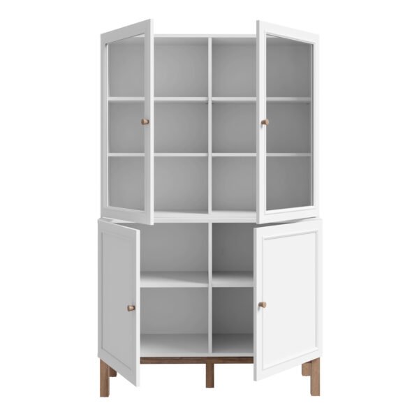 Wensley Display Cabinet with 2 Doors and 2 Glass Doors in Light Grey and Oak inc LED Lighting - Image 5