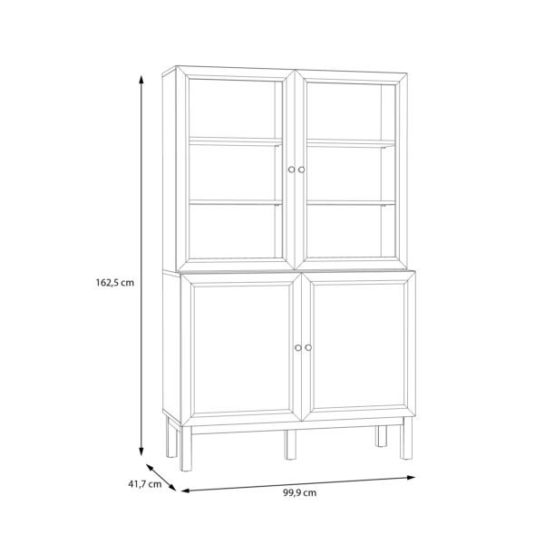 Wensley Display Cabinet with 2 Doors and 2 Glass Doors in Light Grey and Oak inc LED Lighting - Image 9