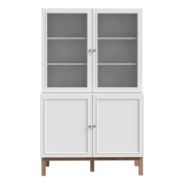 Wensley Display Cabinet with 2 Doors and 2 Glass Doors in Light Grey and Oak - Image 3