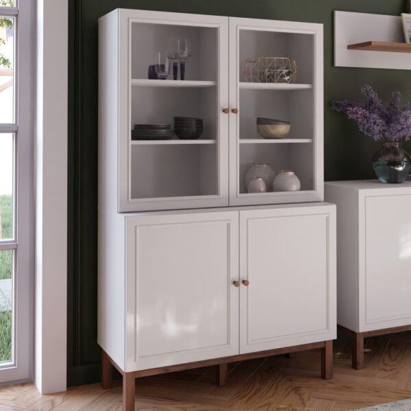 Wensley Display Cabinet with 2 Doors and 2 Glass Doors in Light Grey and Oak - Image 6