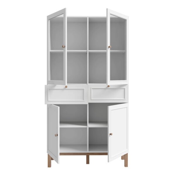 Wensley Display Cabinet with 2 Doors 2 Drawers and 2 Glass Doors in Light Grey and Oak inc LED Lighting - Image 5