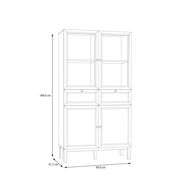 Wensley Display Cabinet with 2 Doors 2 Drawers and 2 Glass Doors in Light Grey and Oak inc LED Lighting - Image 8