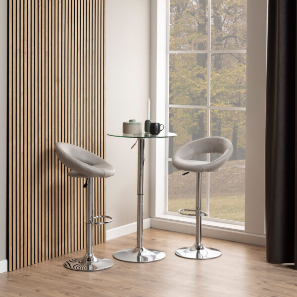 Plump Light Grey Swivel Bar Stool with Open Back - Image 4