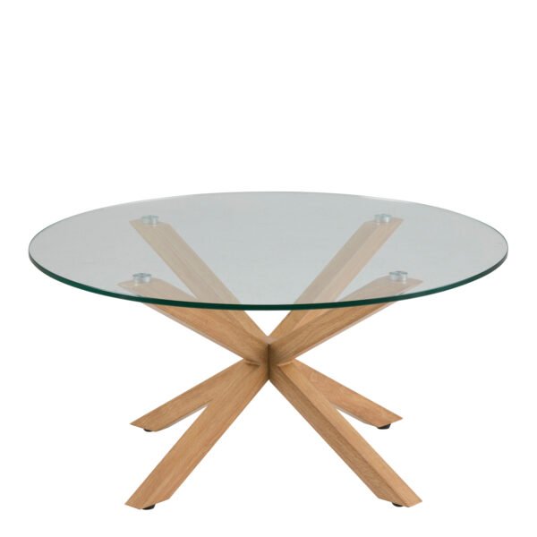 Heaven Round Coffee Table with Smoked Glass Top and Oak Legs - Image 3