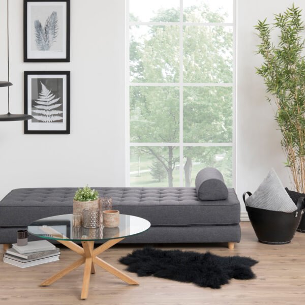Heaven Round Coffee Table with Smoked Glass Top and Oak Legs - Image 2