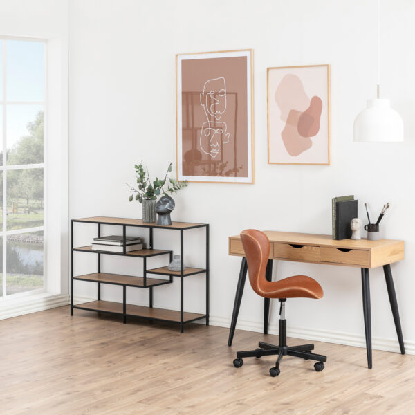 Seaford Wide Black Metal Bookcase with 4 Oak Shelves - Image 6