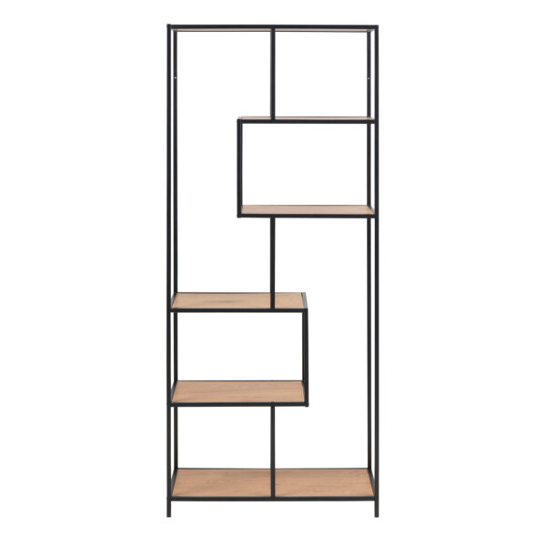 Seaford Tall Black Metal Bookcase with 5 Oak Shelves - Image 2