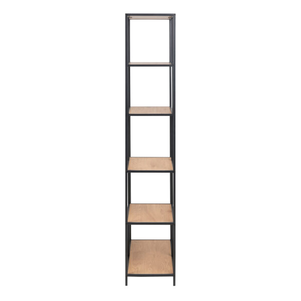 Seaford Tall Black Metal Bookcase with 5 Oak Shelves - Image 3