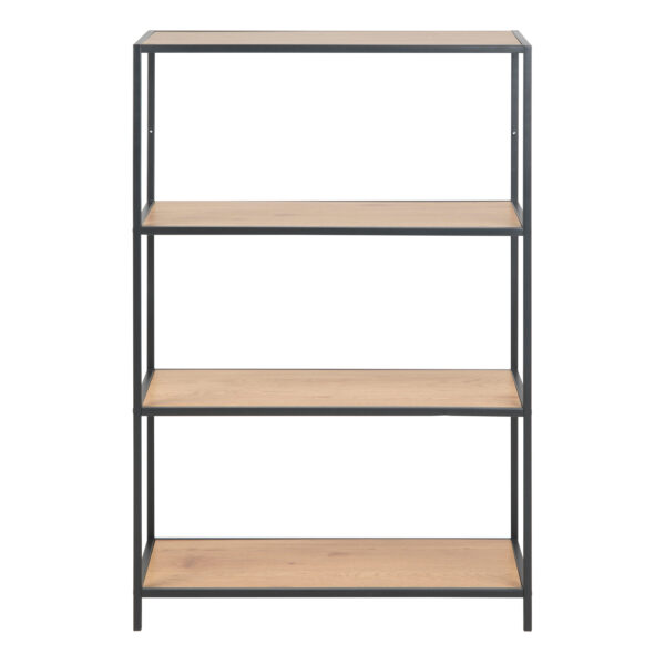Seaford Black Metal Low Bookcase with 3 Oak Shelves - Image 3