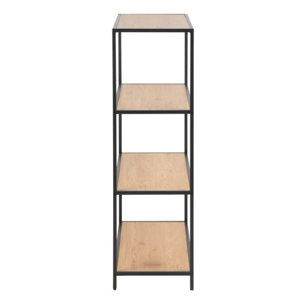 Seaford Black Metal Low Bookcase with 3 Oak Shelves - Image 4