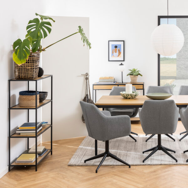 Seaford Black Metal Low Bookcase with 3 Oak Shelves - Image 2