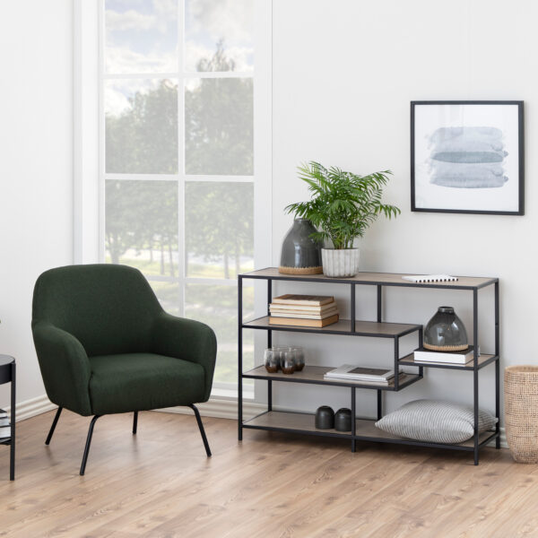 Seaford Wide Black Metal Bookcase with 4 Sonoma Oak Shelves - Image 4