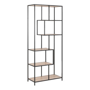 Seaford Tall Black Metal Bookcase with 5 Sonoma Oak Shelves