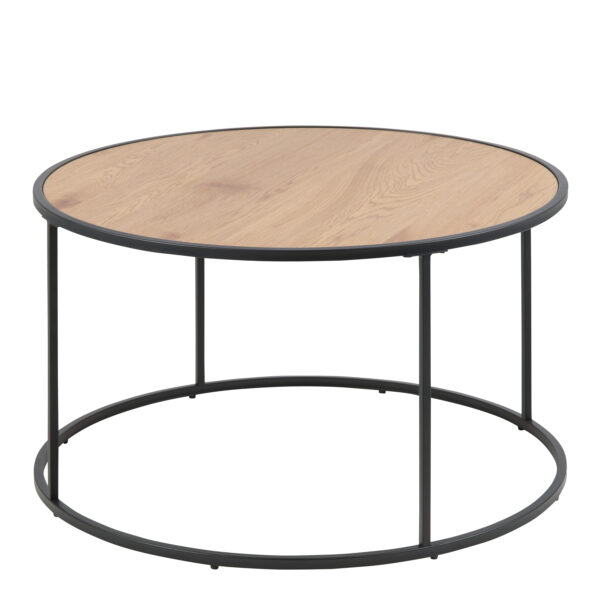 Seaford Black Metal Round Coffee Table with Oak Top - Image 3