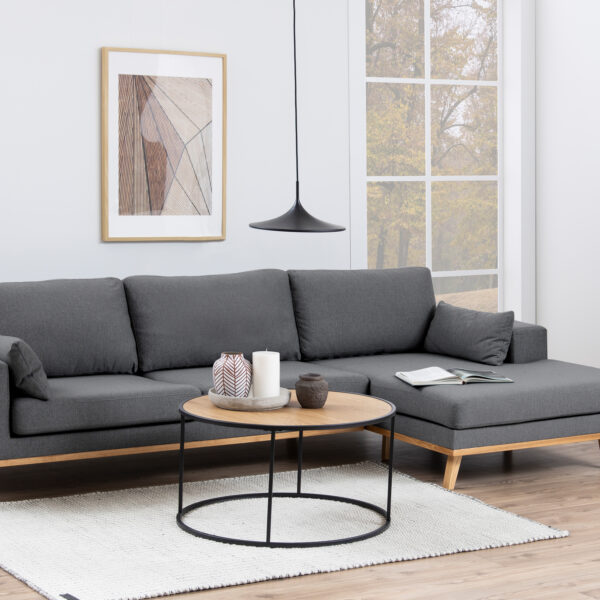Seaford Black Metal Round Coffee Table with Oak Top - Image 2