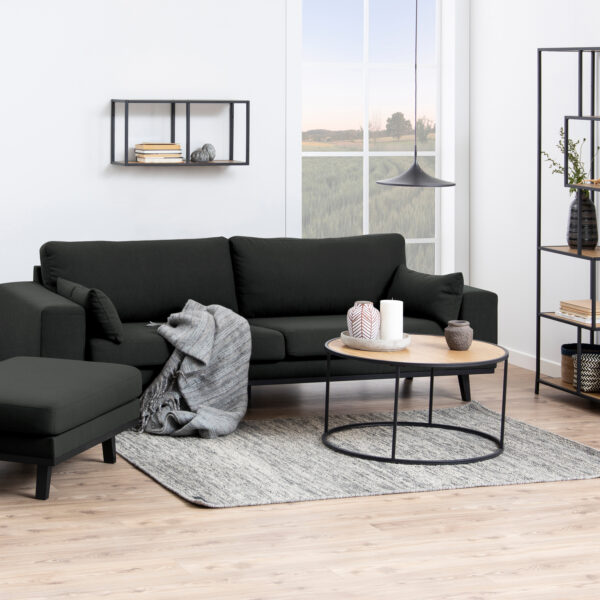 Seaford Black Metal Round Coffee Table with Oak Top - Image 5