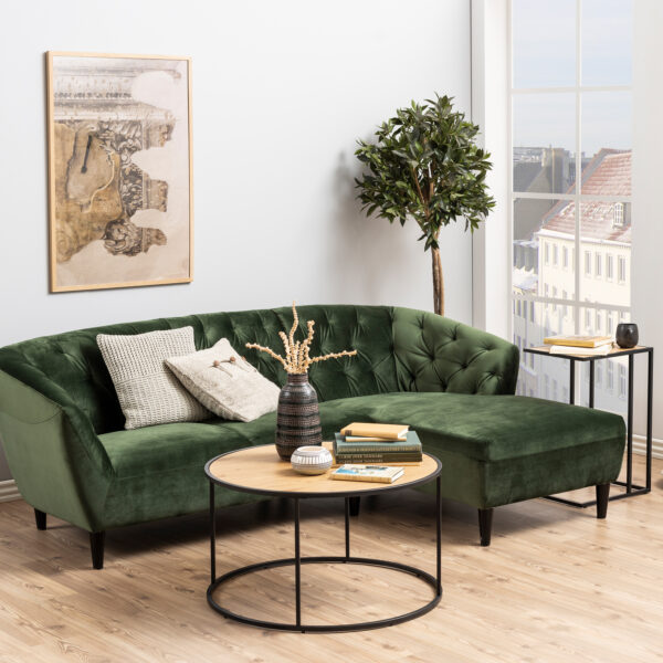 Seaford Black Metal Round Coffee Table with Oak Top - Image 6
