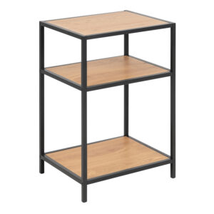 Seaford Black Metal Bedside Table with 2 Oak Shelves
