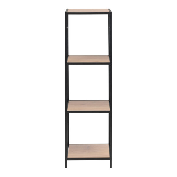 Seaford Narrow Black Metal Bookcase with 3 Oak Shelves - Image 2