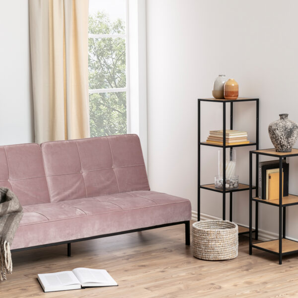 Seaford Narrow Black Metal Bookcase with 3 Oak Shelves - Image 3