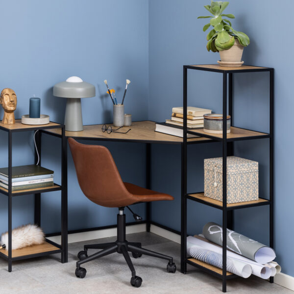 Seaford Narrow Black Metal Bookcase with 3 Oak Shelves - Image 4