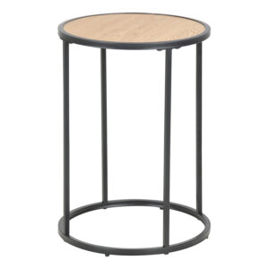 Seaford Black Metal Small Round Side Table with Oak Top