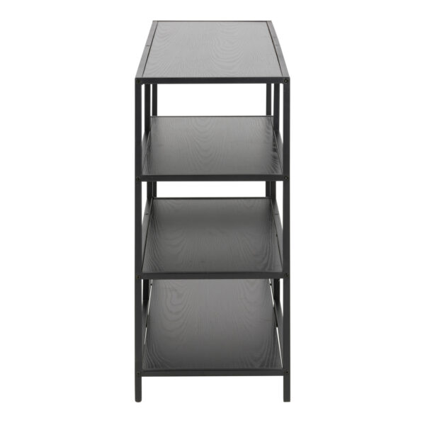 Seaford Wide Black Metal Bookcase with 4 Black Oak Shelves - Image 4