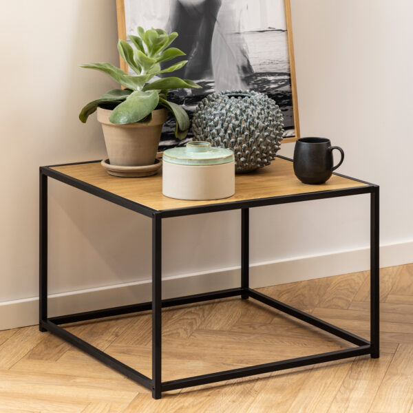 Seaford Black Metal Coffee Table with Oak Top - Image 6