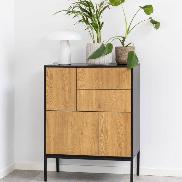 Seaford 3 Door 2 Drawer Sideboard in Black & Oak - Image 6