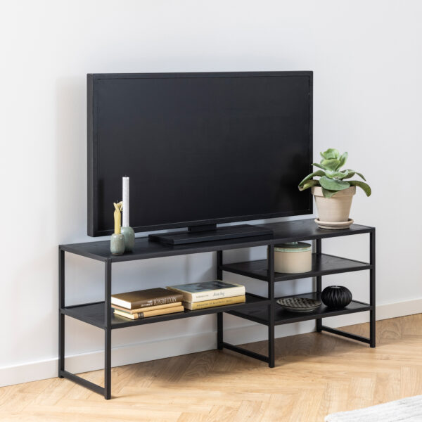 Seaford Black Metal Open TV Unit with 3 Black Shelves - Image 4