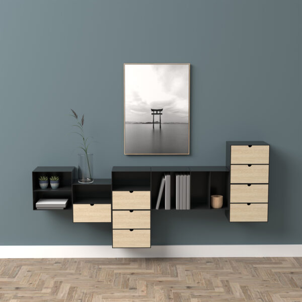 Joliet 1 Drawer Wallmounted Bedside Table in Black & Bamboo - Image 10