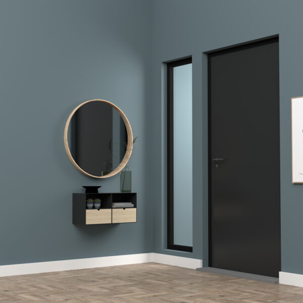Joliet 1 Drawer Wallmounted Bedside Table in Black & Bamboo - Image 11