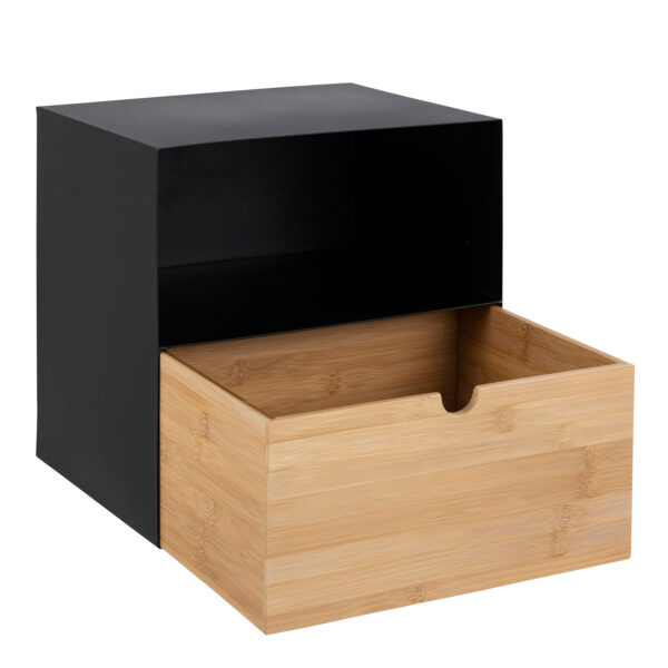 Joliet 1 Drawer Wallmounted Bedside Table in Black & Bamboo - Image 3
