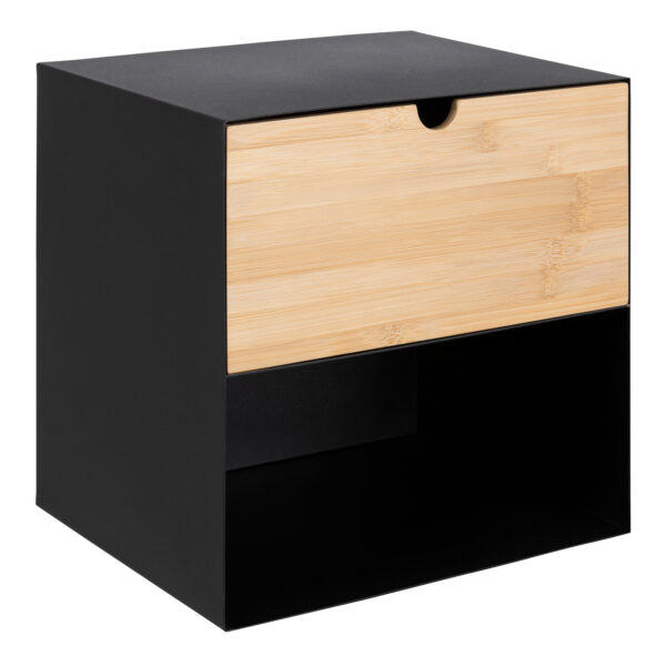 Joliet 1 Drawer Wallmounted Bedside Table in Black & Bamboo - Image 4