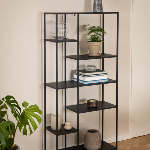 Newcastle Asymmetrical Bookcase with 6 Shelves in Matt Black - Image 6