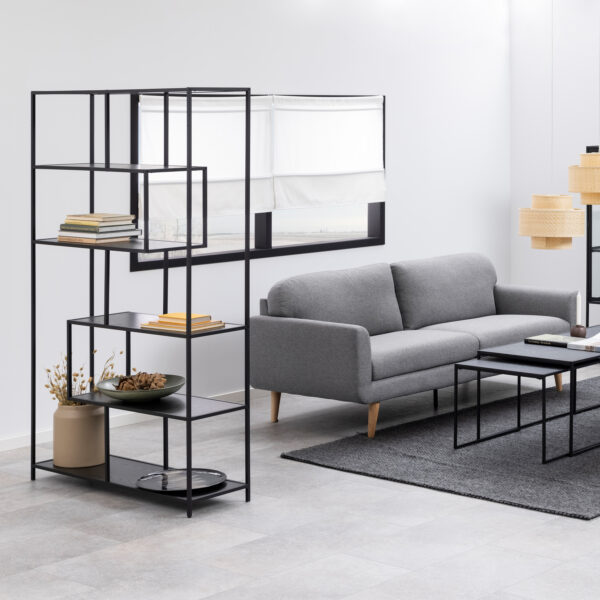 Seaford Black Metal Large Asymmetrical Bookcase with 5 Black Shelves - Image 6