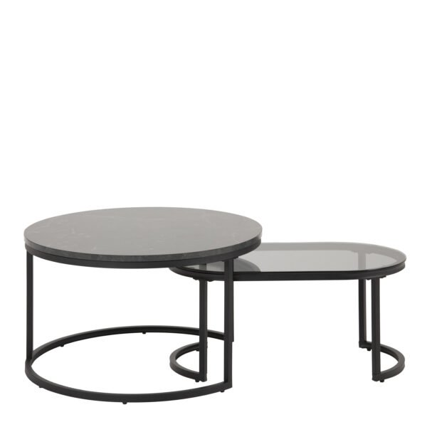 Spiro Round/Oval Coffee Table Set with Black Marble/Smoked Melamine Glass Top - Image 3