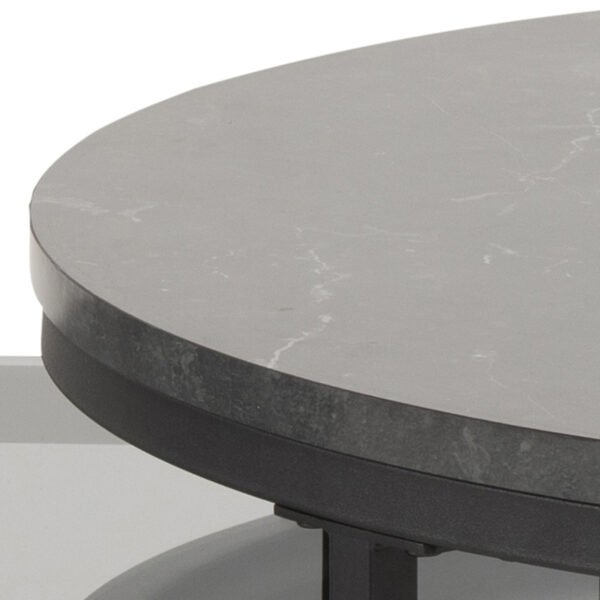 Spiro Round/Oval Coffee Table Set with Black Marble/Smoked Melamine Glass Top - Image 5