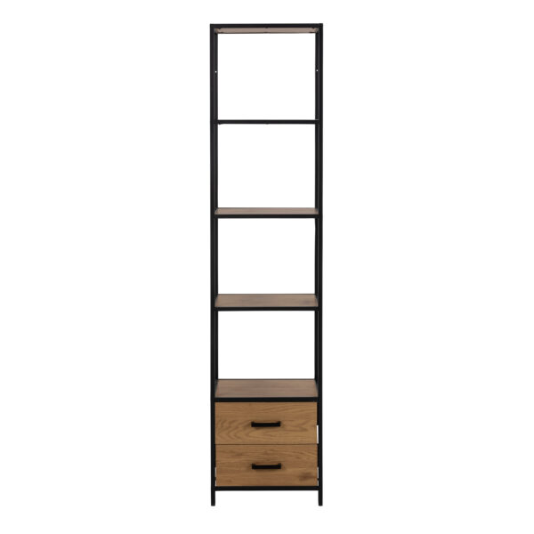 Seaford Bookcase with 2 Drawers and 3 Shelves in Black & Oak - Image 2