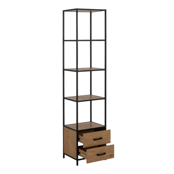 Seaford Bookcase with 2 Drawers and 3 Shelves in Black & Oak - Image 3