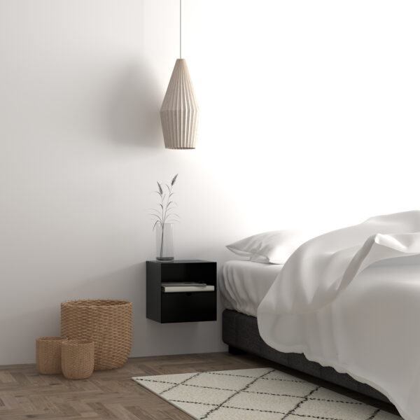 Joliet 1 Drawer Wallmounted Bedside Table in Matt Black - Image 2