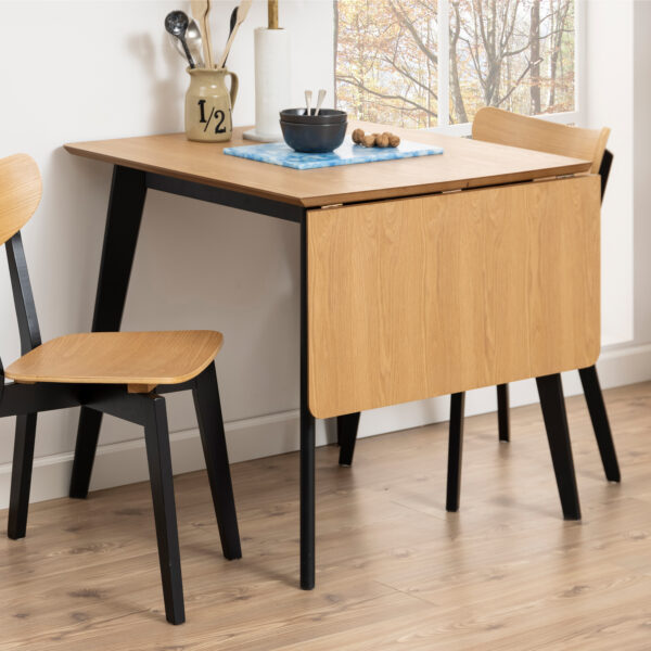 Roxby Extending Dining Table 80-120cm in Oak & Black Included 2 Roxby Dining Chairs in Black and Oak - Image 4
