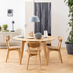 Roxby Round Dining Table in Oak 140x76cm Included 4 Roxby Dining Chairs in Oak