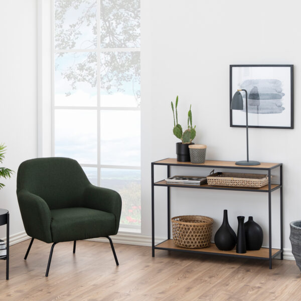 Seaford Console Table, 2 Shelves in Black and Oak - Image 4