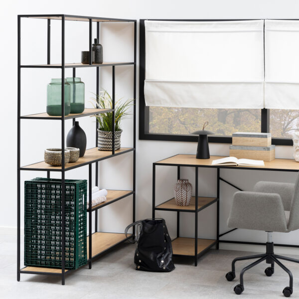 Seaford  Bookcase with 5 Shelves in Black and Oak - Image 4