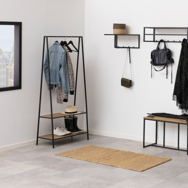 Seaford Black Metal Clothes Rack with 2 Oak Shelves - Image 4