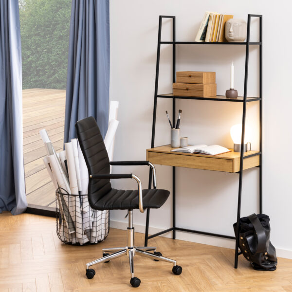 Seaford Bookcase with 1 Drawer in Black and Oak - Image 5